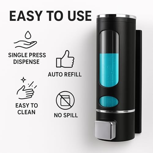Image of soap Dispenser Wall Mounted for Bathroom | Wash Basin | Liquid Sanitizer Shower Gel Dish Wash Soap Dispenser for Bathroom Kitchen 400Ml Pack of (1, Capsule Black, ABS Plastic)