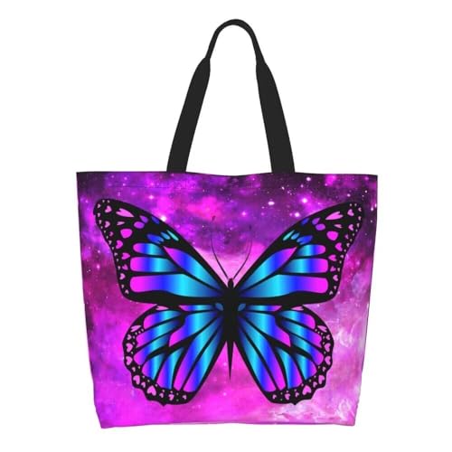 bositigo Purple Butterfly Gym Tote Bags for Women,Cute Butterfly Purse Print Shoulder Reusable Shopping Handbags Casual Travel Work Daily Waterproof Summer Grocery Bag Holiday Gifts -Large
