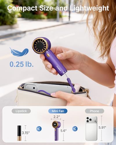 SWEETFULL Mini Fan Portable - Cute Handheld Turbo Fan with Rechargeable Battery, 5 Speeds, Small Hand Personal Travel Essentials for Women, Girls, Kids, Lash, Makeup - Royal Purple - view 3