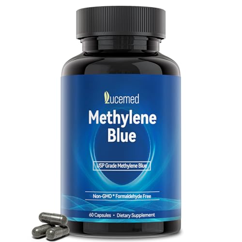 Lucemed Methylene Blue Capsules, 99.99% Purity USP Pharmaceutical Grade Methylene Blue for Humans, Added Vitamin C Easter & Cocoa Powder, 60 Capsules