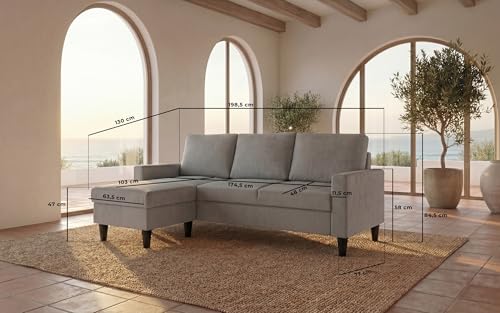 Sofá de salón 3 plazas con chaise longue esquinero reversible BUDWING Fox gris 4