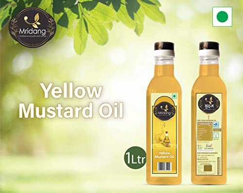 Image of Mridang Premium Cold Pressed Yellow Mustard Oil | Original Pili Sarson Ka Tel | (1 Litre) Unrefined | Good For Heart | 100% Pure And Vegetarian Oil