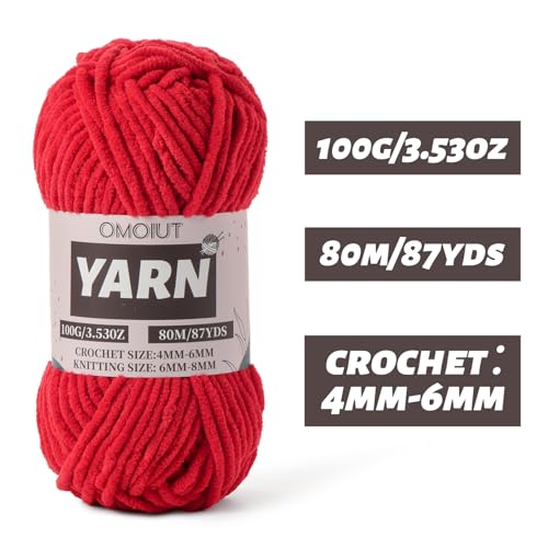 Image of Fluffy Chenille Yarn for Crocheting - Baby Yarn for Crocheting Soft Blanket - 3 Pack of 100g /(87.4yds) Crochet Amigurumi Chunky Yarns - Super Bulky 5 Velvet Yarns (3 red)