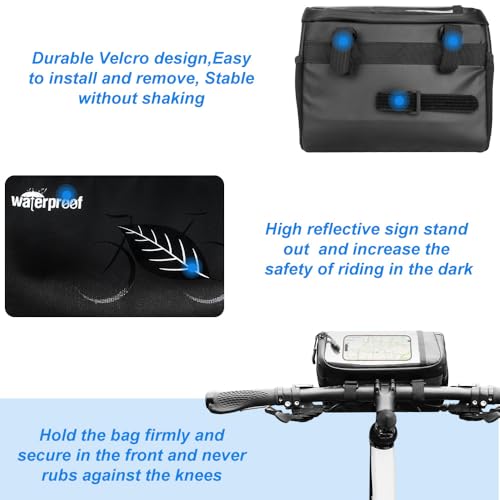 WOTOW Bike Waterproof Handlebar Bag, Bicycle Front Basket Pack with Touch Screen Phone Holder, Reflective Storage Pouch 3L for Men Women Kids Outdoor Road MTB Cycling by WOTOW - Image 6