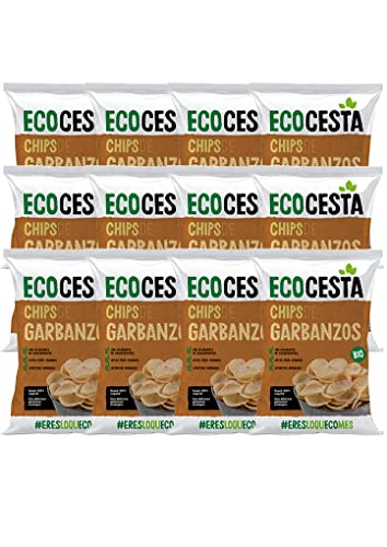 Ecocesta - Pack de 12 Bolsas de Chips de Garbanzo Ecológicas de 80 g - Sin Azúcar Añadido - Apto para Veganos - Pruébalo como Topping en Ensaladas y otras Recetas - Aperitivo Horneado