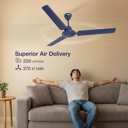Image of Havells REO Vaayu 1200 mm ES Ceiling Fan | High Speed, High Air Delivery | Strong & Powerful, Air Delivery: 220CMM| RPM: 370| 2 Year Warranty | (Pack of 1, Matt Blue)