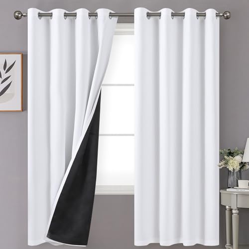 Image of YoungsTex 100% Blackout Curtains for Bedroom, Thermal Insulated Black Out Drapes with Grommet Privacy Heavy Double Layer for Living Room, White, 2 Panels, 52 X 72 Inch