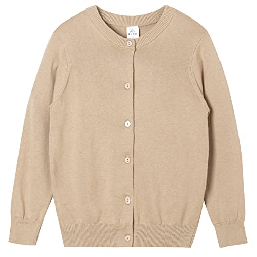 Boys' School Uniform Sweaters Long Sleeve Anti-Pill Cotton Knit Crew Neck Cardigan (Khaki, 12-13) #TOP4