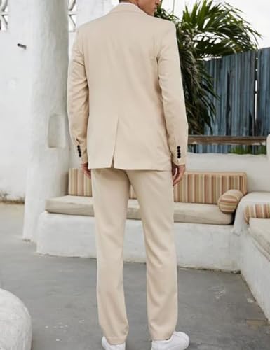 ONAXTDA Linen Mens 2 Piece Suit One Button Jacket Pants Regular Fit Solid Casual Summer Tuxedo for Prom Wedding2