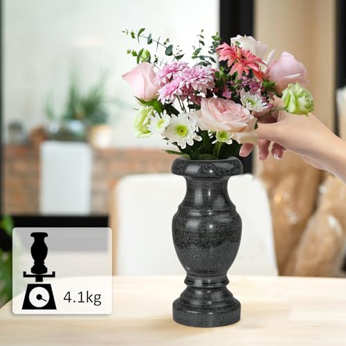 Cemetery Memorial Vase, Natural Granite Stone Flower Vases with Draining Holes for Home Tabletop, Cemetery Flowers, Memorial Grave Headstone Decorations (2Pcs, 10 Inches) image 1