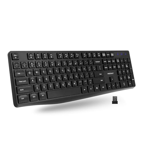 Macally Wireless Keyboard | 2.4G Computer Keyboard (Full Size, Quiet Keys) All Day Comfortable Typing with Wireless USB for Laptop, Desktop PC, Surface, Chromebook, Notebook