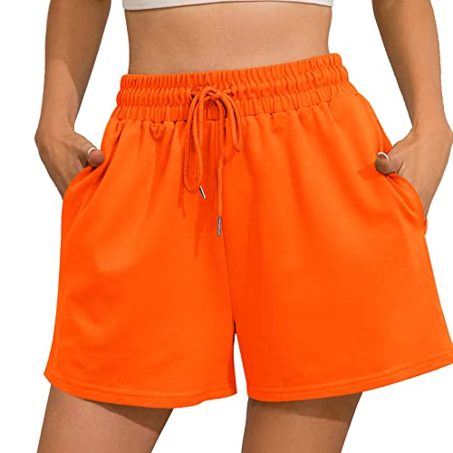 Womens Sweat Shorts Casual Summer Comfy Lounge High Waisted Cotton Shorts with Pockets