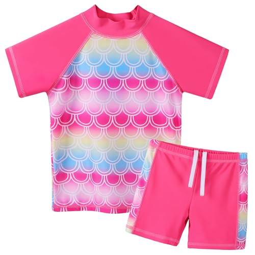 Image of Girls Two Piece Swimsuit Floral UPF 50+ Rash Guard Set Kids Beach Swimwear