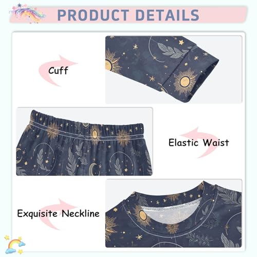 ALAZA Golden Star Moon Leaves Blue Pajamas Long Sleeve Sleepwear 2-Piece Pajama Set4