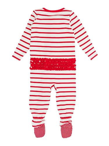 RuffleButts Red & White Stripe One Piece Footie Pajamas, Modal Blend - 3-6m2