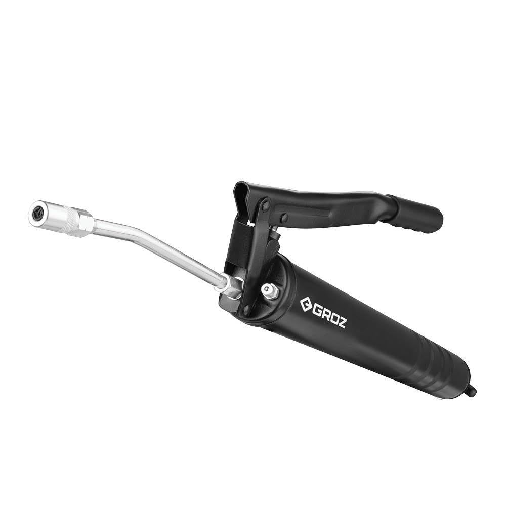 Groz High Capacity Grease Gun 1 Kg with 6" (150mm) Steel Extension and Coupler | Upto 6000psi Pressure | Extra Long Grease Gun | Black | 12 Months Warranty | G11R/B