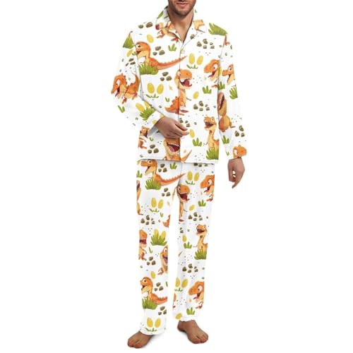 Men Pajama Set Fall Lounge Set Button Down Long Sleeve Sleepwear
