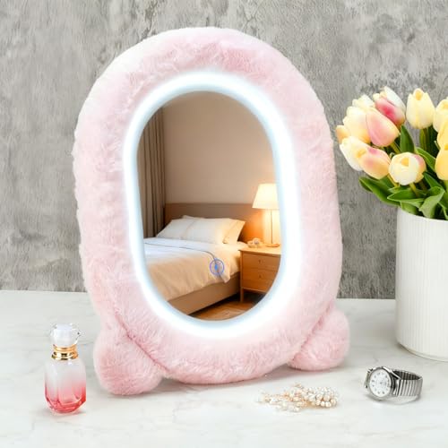 BJSSBJH Lighted Makeup Mirror, 12&rdquo;x16&rdquo; Vanity Mirror with 3 Colors, Fur Wrapped Cosmetic Light...