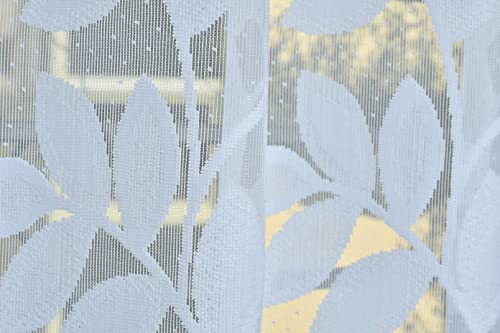 Image of Net Transparent Window Curtain Drapes 5Ft 1 Piece | Sheer Curtain Drapes for Living Room Bedroom Kitchen Balcony | Tissue Light Filtering Panels for Home Office, 4x5 Feet, White Leaves