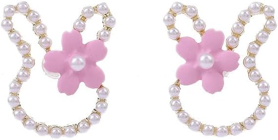 Cute Easter Bunny Rabbit Earrings Pearl Flower Easter Bunny Earrings Rhinestone Carrot Rabbit Stud Earrings Lovely Easter Jewelry Gifts