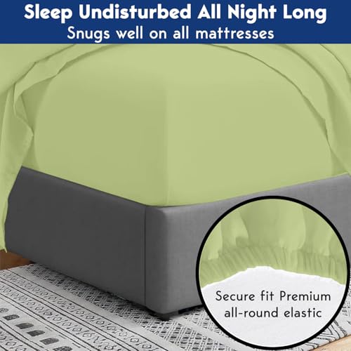 Image of Elastic Fitted Bedsheet Single Size Bed with 2-Pillow Covers 100% Egyptian Cotton Fits 1000 TC Soft & Breathable Luxurious Bedrooms and Hotels Use (Sage) (Size: 78x36 Inch)