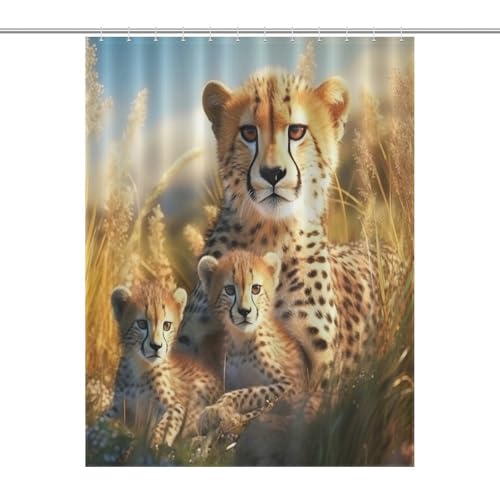 Rideau de douche léopard 140x183 cm en tissu imperméable avec crochets