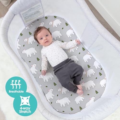 Image of Stretch Fitted Bassinet Sheet Set BROLEX 2 Pack Cradle Sheets for Bassinet Pad /Mattress,Unisex Boys Girls,Ultra Soft,Elephants Bears