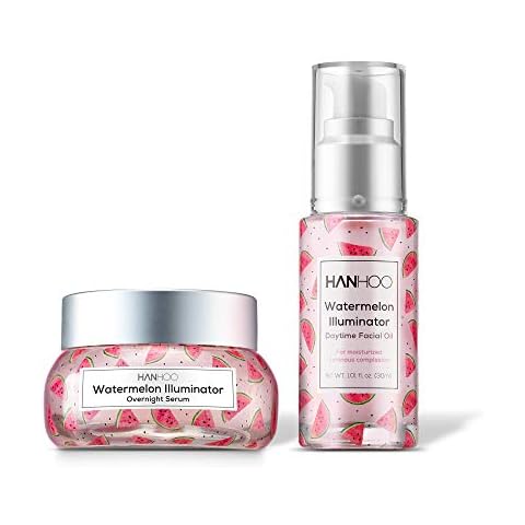 Hanhoo - Watermelon Illuminator Set | Daytime Facial Oil and Overnight Serum - Skincare for a Glowing Complexion - For All Skin Types (1 of Each) Cover