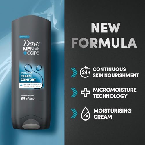 Dove Men+Care Hydrating Clean Comfort Body, Face & Hair Wash, 250 ml | 24hr Nourishing Micromoisture | Bulk Buy 3 or 6 Packs - Image 3