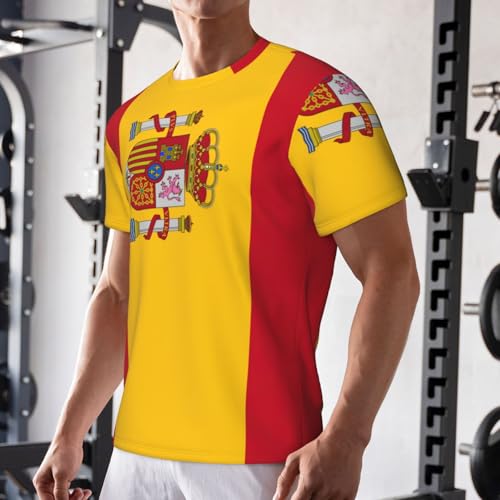 Camisetas de secado rápido con la bandera de España para hombre, camisetas de gimnasio que absorben la humedad, camisas de entrenamiento de manga corta para deportes, Negro -, Medium