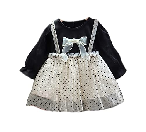 Bold N Elegant Full Sleeve Polka Dot Print Bow Attached Birthday Party Tutu Tulle Frock Dress for Girls