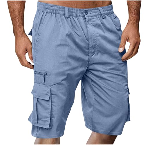 Mens Cargo Shorts Elastic Waist Loose Lightweight Outdoor Hiking Short Casual Solid Color Straight Leg Short Pants