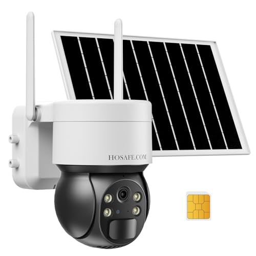 HOSAFE.COM 4G LTE Cámara Video Vigilancia Exterior con Sim, Video Sin Cable con Batería Painel Solar, Visión Nocturna Colorida, Detección De Movimiento, Conversación Bidireccional, Resistente Al Agua