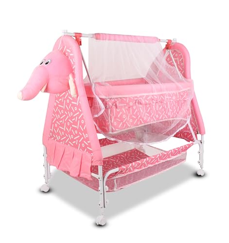 Image of Baby Cradle Swing with Polka Dot Pattern,Portable Foldable Design, Indoor Nursery Furniture (Pink 5)