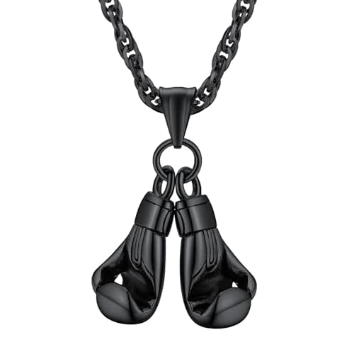 FaithHeart Sports Necklace for Men Women, Stainless Steel Gold Plated 3D Football/Soccer/Basketball/Volleyball Pendant Jewelry with Delicate Gift Packaging 01. Rugby Football-Black