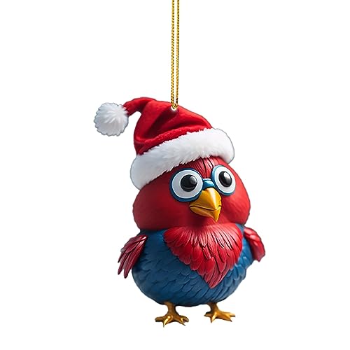 Cartoon Huhn Weihnachtsdekorationen, hängende Ornament, Weihnachtsbaumschmuck, Anhänger, Kunstharz, grüne, für Zuhause, Urlaub, Party, 2D Acryl Huhn Christbaumschmuck für Weihnachten (F, One Size)