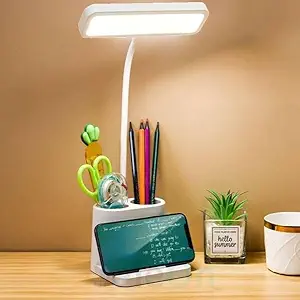 SaleOn 3 Color Lighting Mode Desk Lamp Rechargeable Study Lamp with Eye Care, Desk Lamp with Pen and Phone Holder, Touch Sensor Lamp with USB Charging, Flexible Gooseneck Lamp, Adjustable Reading Lamp