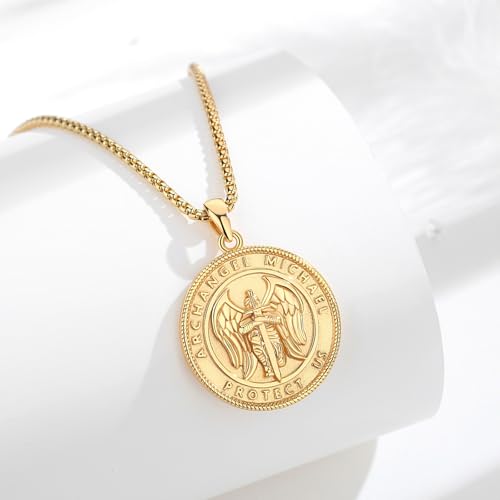 INFUSEU Unique St Michael Pendant Necklace for Men Women, Cool Protection Jewelry, 22+2 Inch Chain2