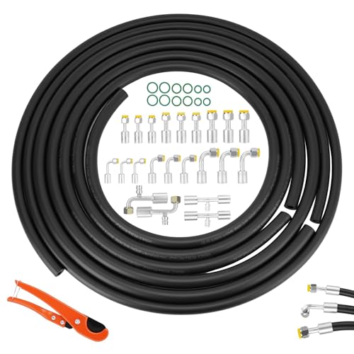 27PCS 9.8ft Air Conditioning Hose and Fitting Kit Includes 9.8ft #6#8#10 AC Hoses and AC Fittings with pipe cutter and O-Ring Compatible with Automotive Air Conditioning Systems R134a Universal