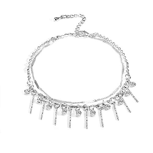 EGOO&YAMEE Dainty Ankle Bracelet, 14K Gold Plated Tiny Bead Anklet Dainty White Cubic Zirconia Tassel Foot Chain Multi Colored Evil Eye Foot Jewelry Boho Anklets for Women