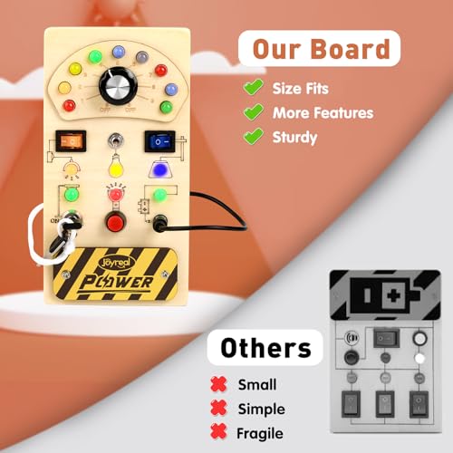 Image of Joyreal Toddler Busy Board, Wooden Montessori Busy Board Sensory Board with LED Light Switch, Sensory Toys Baby Fidget Board Travel Toys for Toddler