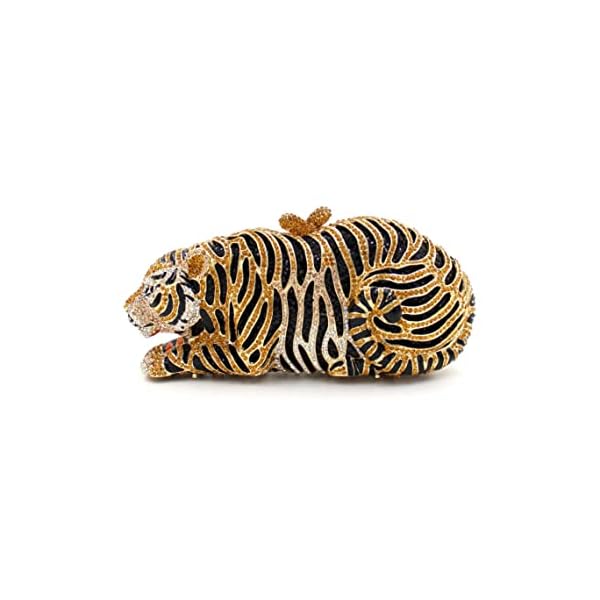 Tngan Women Cute Tiger Shaped Evening Clutch Sparkling Rhinestones Handbag Prom Party Purse