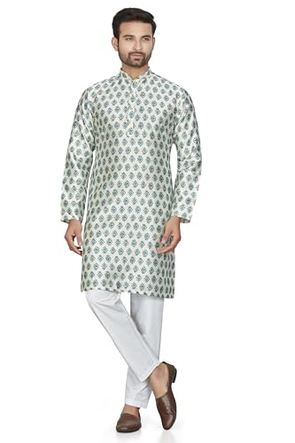 Image of BE ACTIVE Cotton Jacquard Blend Kurta for Men | Traditional and Elegant Design| Indian Kurta| | Full Sleeve Kurta| Classic Ethnic Elegance Green