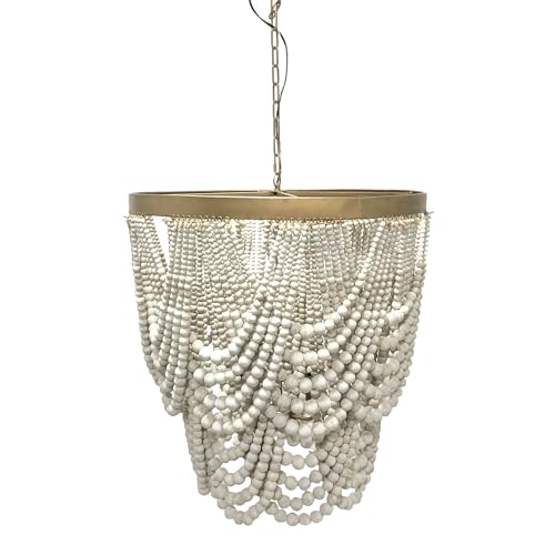Nalu Chandelier - Brass - Cream Wood Beads
