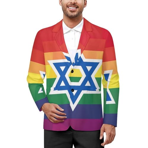 Israel LGBTQ Rainbow Flag Gay Men's Suits Dress Business Formal Suit Print Jackets Coat For Wedding Party