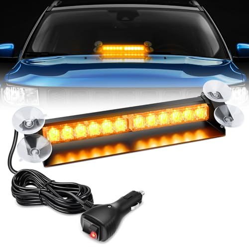 Image of Nilight 12LED Traffic Advisor Strobe Light Bar Amber Hazard Safety | Emergency Warning Dash Front /Rear Windshield Flashing Lights for Cars Trucks Police Firefighter Plow Construction Vehicles