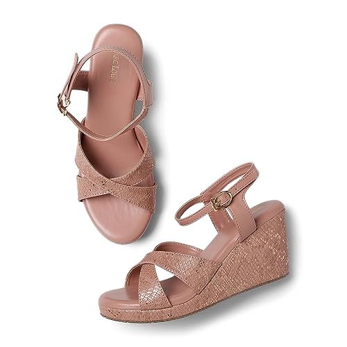 Image of Marc Loire Women's Fashion Open Toe, High Heel Slip On Cross Strap Wedges Sandals