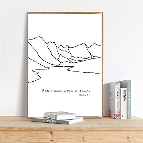 Art mural noir et blanc montagne Banff affiche canadiens toile 50x70cm