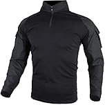 zuoxiangru Tactical Combat Shirt, Ripstop Breathable Long Sleeves T Shirt for Hunting Military Airsoft (Black, UK L=Tag XXL)
