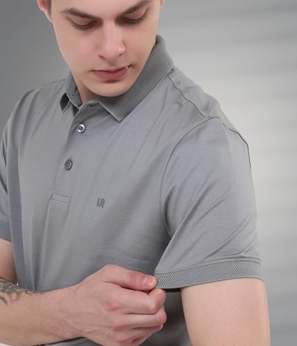 Image of TURMS Men's Mercerized Cotton Solid Polo T-Shirt, Anti-Odor, Moisture Control & Wicking, Jacquard Collared Neck, Half Sleeve